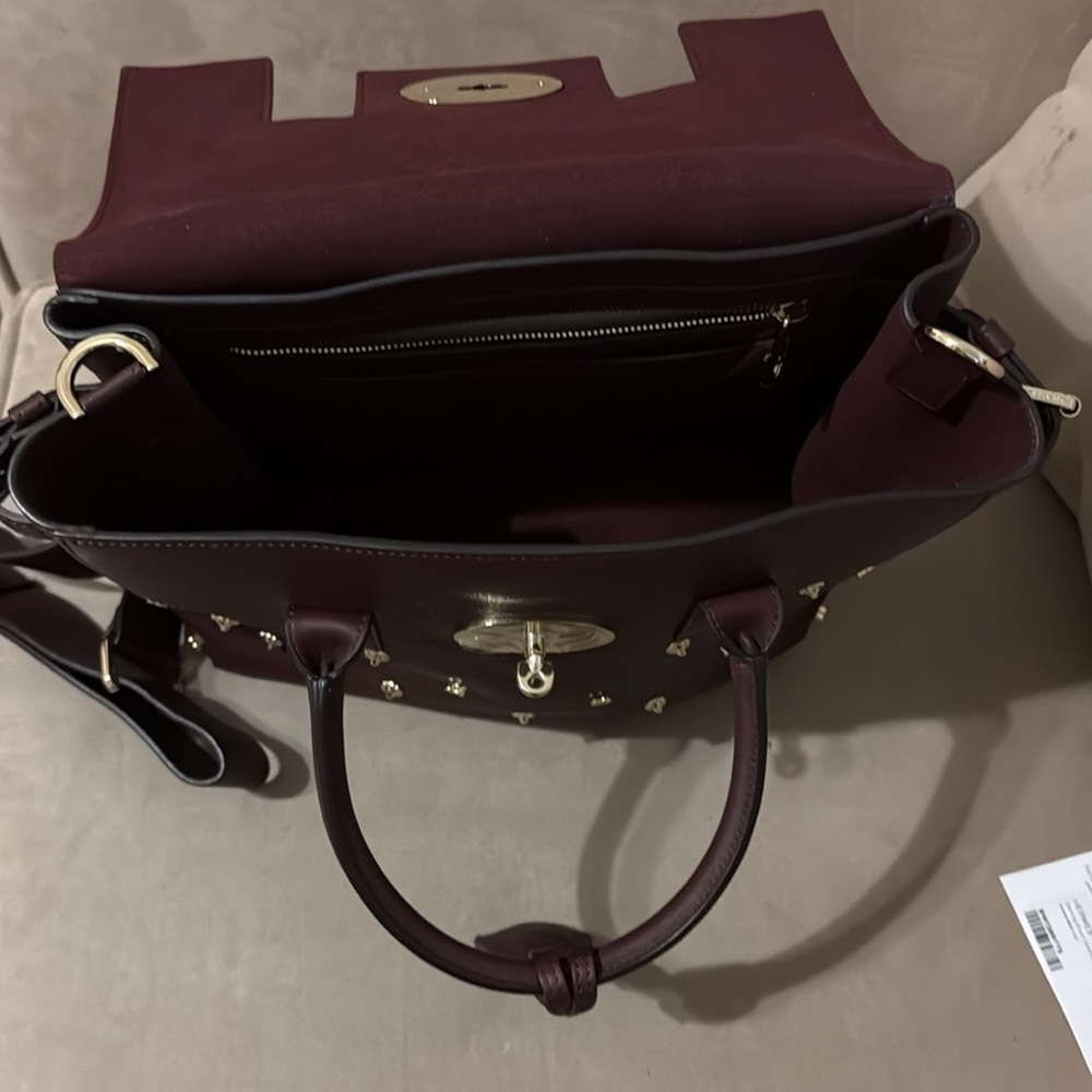 MULBERRY Calfskin Studded Medium Cara Delevingne Convertible Satchel in Oxblood - Picture 15 of 17